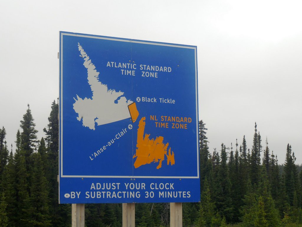 leaving NewFoundland's time zone - 30 minutes ahead of Atlantic Time.